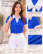 Women Polo Collar T-shirt — Blue — Thumbnail 5
