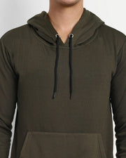 Unisex Long Sleeves Fleece Hooded Pullover Sweatshirt — Olive — Thumbnail 5
