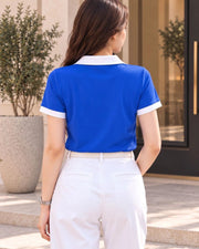 Women Polo Collar T-shirt — Blue — Thumbnail 7