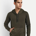 Unisex Long Sleeves Fleece Hooded Pullover Sweatshirt — Olive