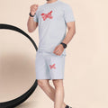 Men's Cotton Printed Night Suit Set of Top & Shorts — Grey