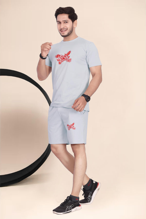 Men's Cotton Printed Night Suit Set of Top & Shorts — Grey — Tshirt Factory India Direct Wholesale Manufacturer