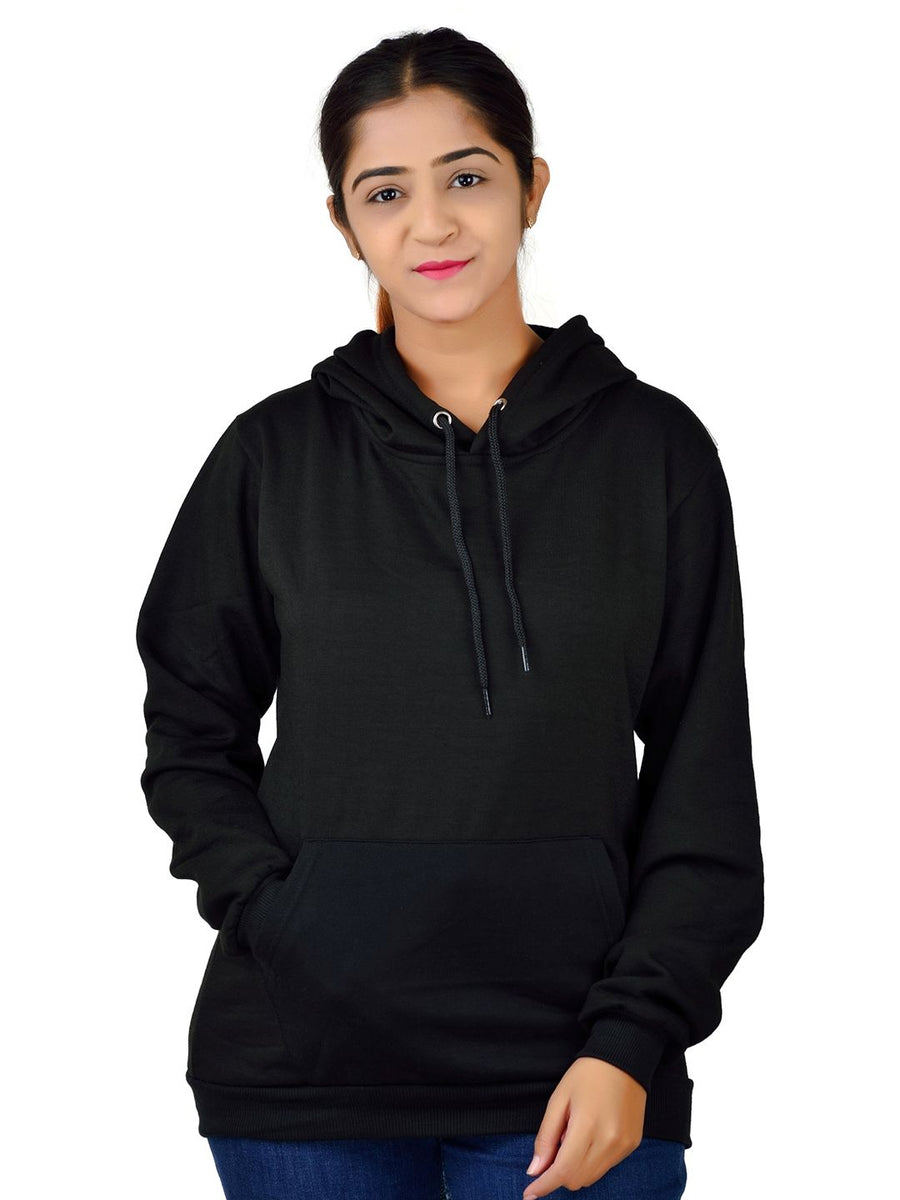 Women's Hooded Pullover Fleece Sweatshirt — Black — Tshirt Factory India Direct Manufacturer Surat