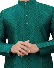 Men's Mandarin Collar Thread Work Jacquard Straight Kurta — Green — Thumbnail 2