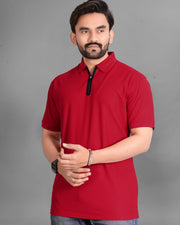 Men's Polo Collar Pockets T-Shirt — Red — Thumbnail 4