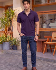 Men's All-Over Printed Polo Collar T-Shirt — Purple — Thumbnail 5