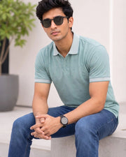 Men's Printed Polo Collar T-Shirt — Sea Green — Thumbnail 3