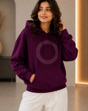 Women Embellished Hooded Sweatshirt — Burgundy — Thumbnail 1
