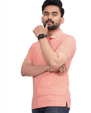 Men's Polo Collar Regular -Fit T-Shirt — Peach — Thumbnail 3
