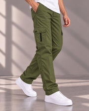 Men's Cotton Multi-Pocket Utility Cargo Pants — Olive — Thumbnail 2