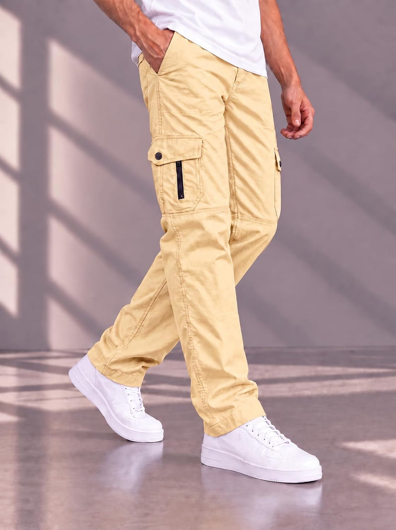 Men's Cotton Multi-Pocket Utility Cargo Pants — Camel — Quality Craftsmanship Anatomy