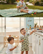 Kids Boys Premium Tropical Print Polo T-Shirt and Shorts Set — Mint Green — Thumbnail 2