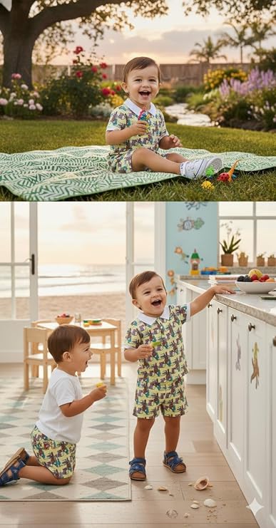 Kids Boys Premium Tropical Print Polo T-Shirt and Shorts Set — Mint Green — Quality Craftsmanship Anatomy