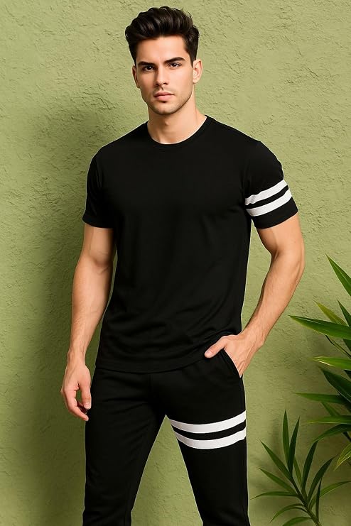 Men's Athletic 2-Piece Night Suit & Loungewear Set — Black — Tshirt Factory India Direct Wholesale Manufacturer