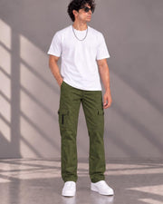 Men's Cotton Multi-Pocket Utility Cargo Pants — Olive — Thumbnail 5