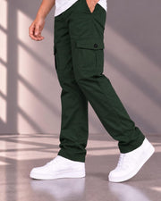 Men's Cotton Multi-Pocket Utility Cargo Pants — Dark Green — Thumbnail 2