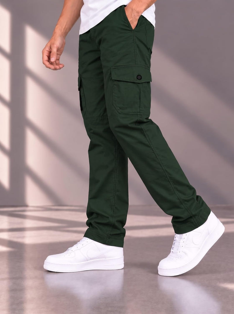 Men's Cotton Multi-Pocket Utility Cargo Pants — Dark Green — Quality Craftsmanship Anatomy