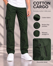 Men's Cotton Multi-Pocket Utility Cargo Pants — Dark Green — Thumbnail 6