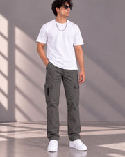 Men's Cotton Multi-Pocket Utility Cargo Pants — Dark Grey — Thumbnail 5