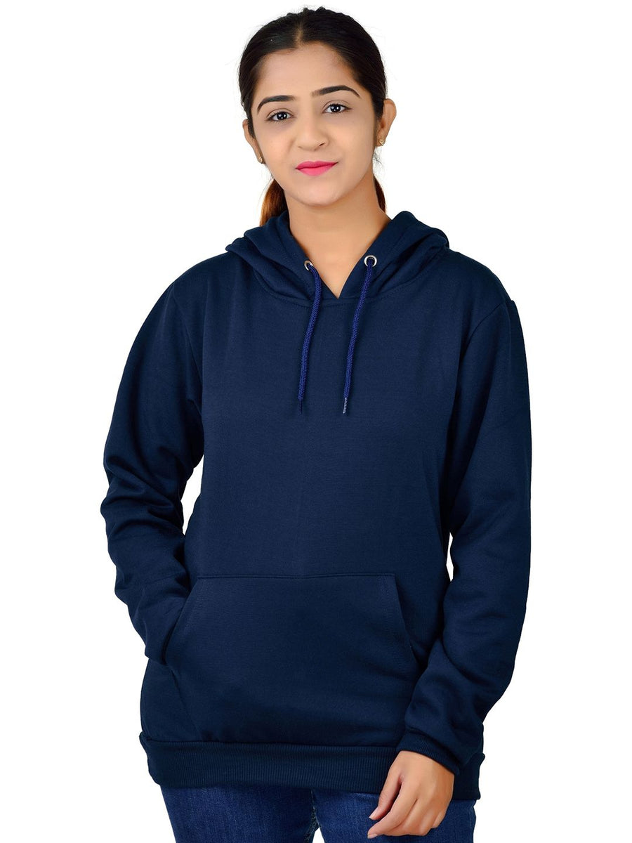 Women's Hooded Fleece Pullover Sweatshirt — Navy Blue — Custom Print Studio