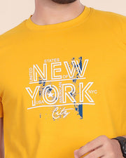 Men's Printed Pure Cotton T-Shirt With Shorts — Mustard — Thumbnail 6