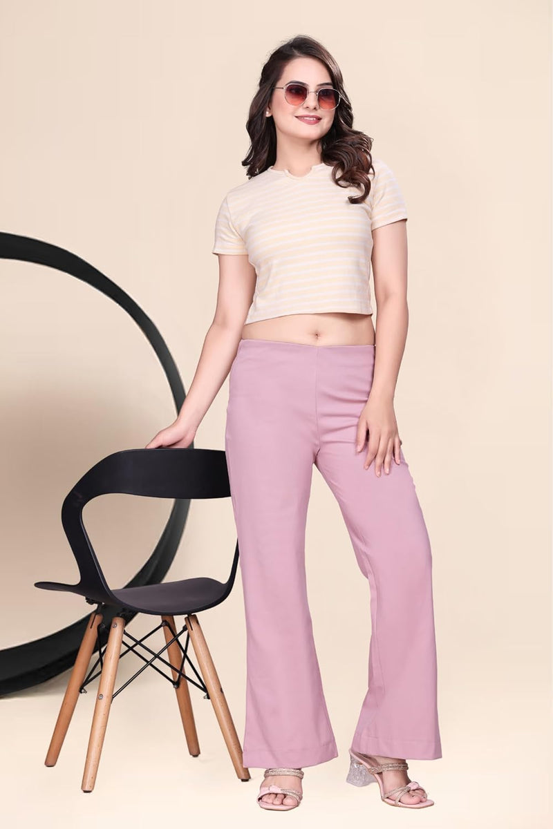 Women's Stretch Bell Bottom Flared Pants — Pink — Quality Craftsmanship Anatomy