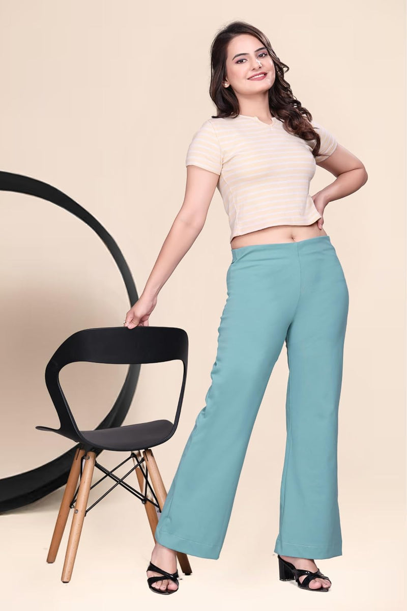 Women's Stretch Bell Bottom Flared Pants — Teal blue — Quality Craftsmanship Anatomy