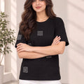Women's Printed Drop-Shoulder Sleeves T-Shirt — Black