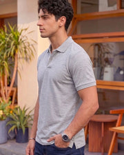 Men's All-Over Printed Polo Collar T-Shirt — Grey — Thumbnail 6