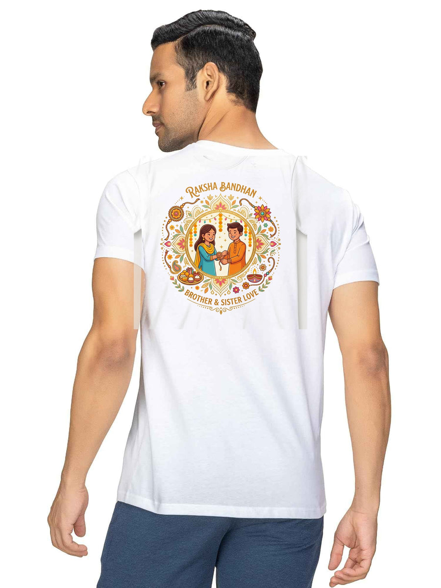 Sibling Love Raksha Bandhan Celebration Graphic Cotton T-Shirt — White — Tshirt Factory India Direct Manufacturer Surat