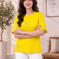 Women's Printed Drop-Shoulder Sleeves T-Shirt — Yellow