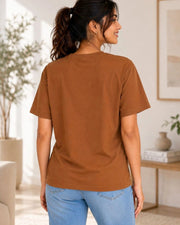 Women Pure Cotton T-shirt — Brown — Thumbnail 2
