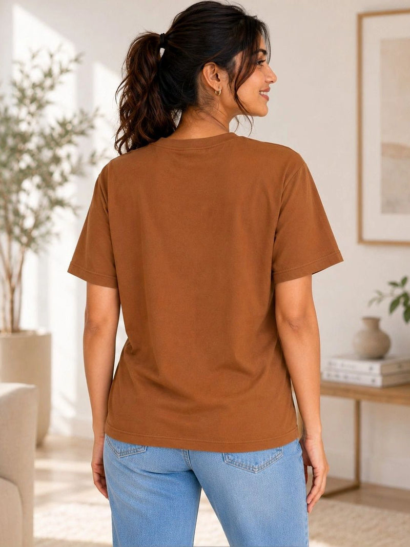 Women Pure Cotton T-shirt — Brown — Quality Craftsmanship Anatomy