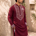 Men Maroon Floral Motif DTF Printed Kurta