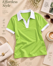 Women's Colourblocked Polo Collar T-Shirt — Green — Thumbnail 3
