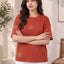 Women's Printed Drop-Shoulder Sleeves T-Shirt — Rust