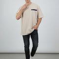 Men Organic Cotton Blend Pockets T-shirt — Beige