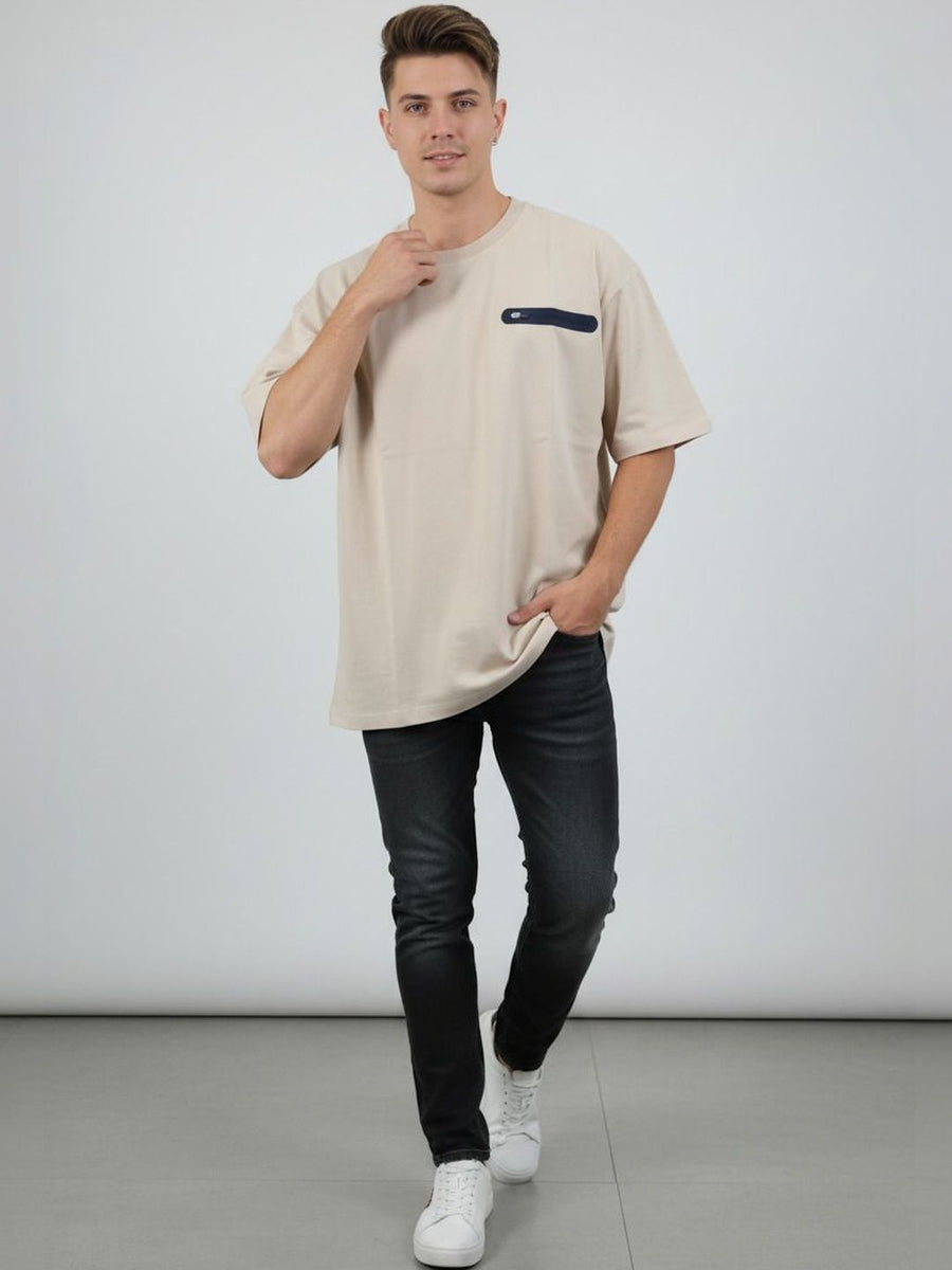Men Organic Cotton Blend Pockets T-shirt — Beige — Tshirt Factory India Direct Manufacturer Surat