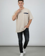 Men Organic Cotton Blend Pockets T-shirt — Beige — Thumbnail 5