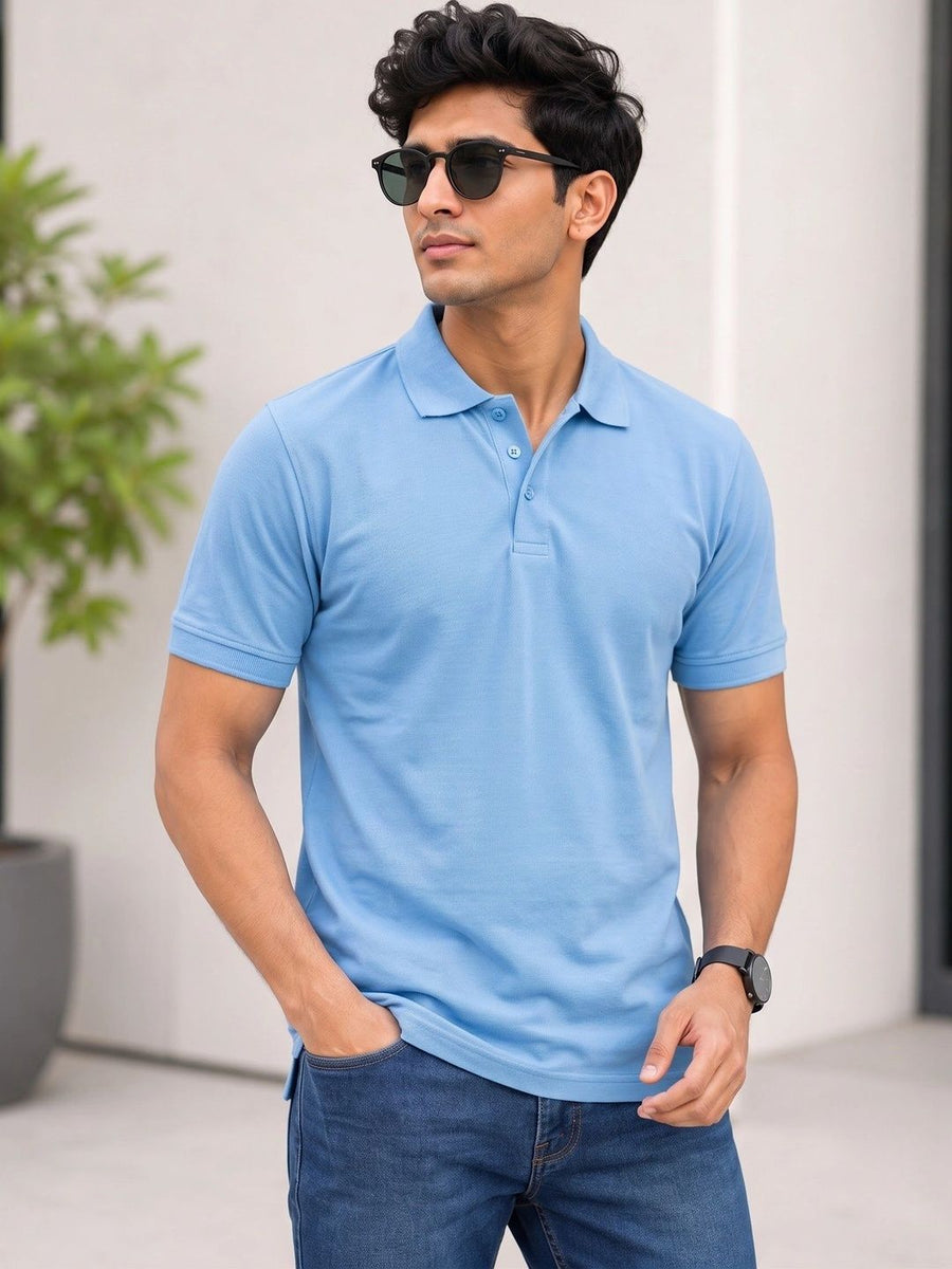Men's Polo Collar T-Shirt — Blue — Tshirt Factory India Direct Manufacturer Surat