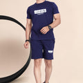 Men's Cotton Printed Night Suit Set of Top & Shorts — Navy Blue