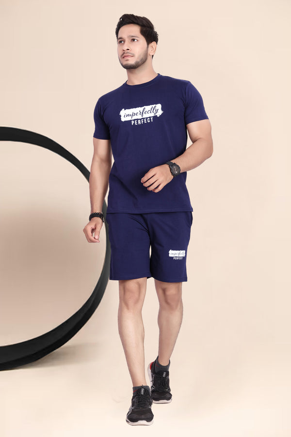 Men's Cotton Printed Night Suit Set of Top & Shorts — Navy Blue — Tshirt Factory India Direct Wholesale Manufacturer