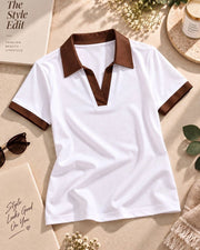 Women's Colourblocked Polo Collar T-Shirt — White — Thumbnail 6