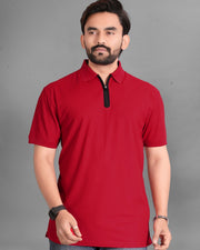 Men's Polo Collar Pockets T-Shirt — Red — Thumbnail 1