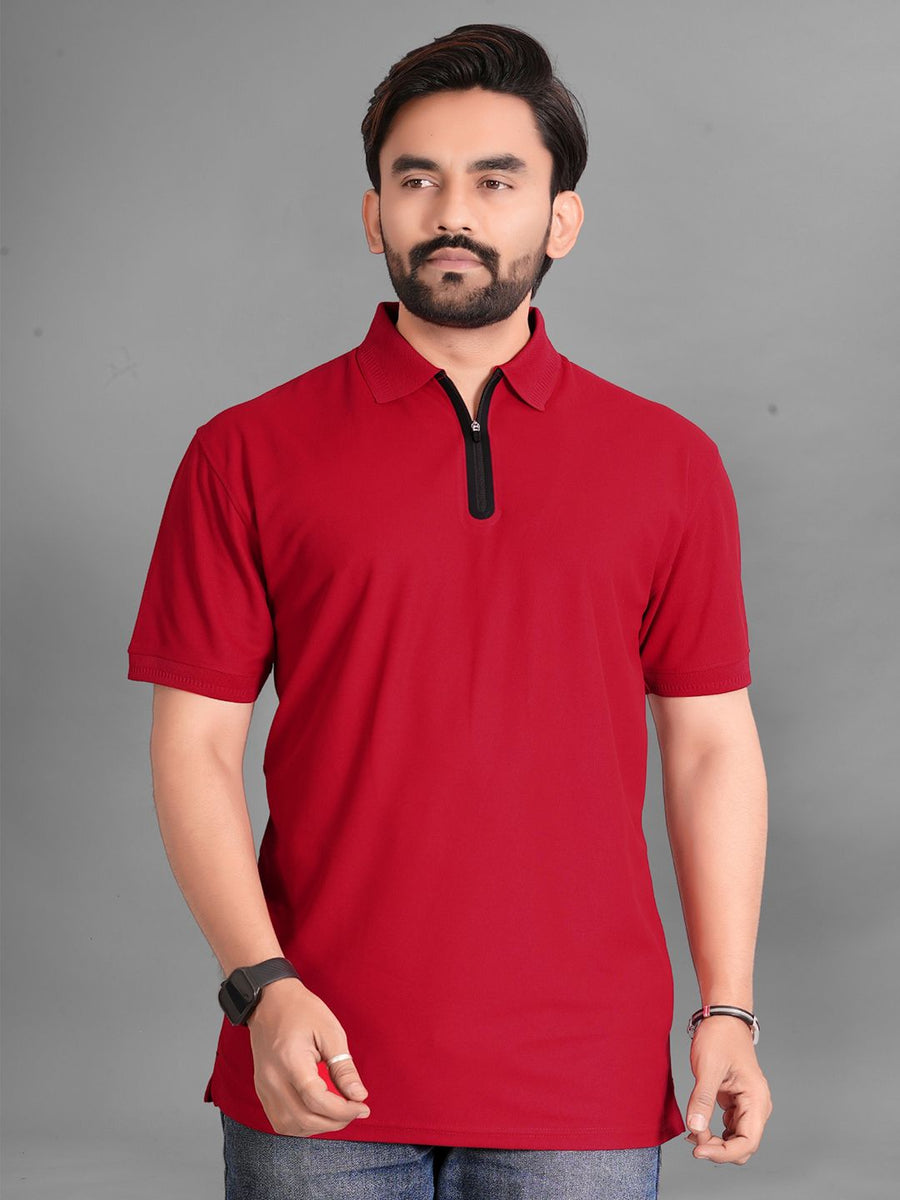 Men's Polo Collar Pockets T-Shirt — Red — Custom Print Studio