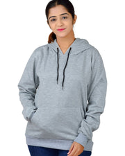Unisex Long Sleeves Fleece Hooded Pullover Sweatshirt — Grey Melange — Thumbnail 1