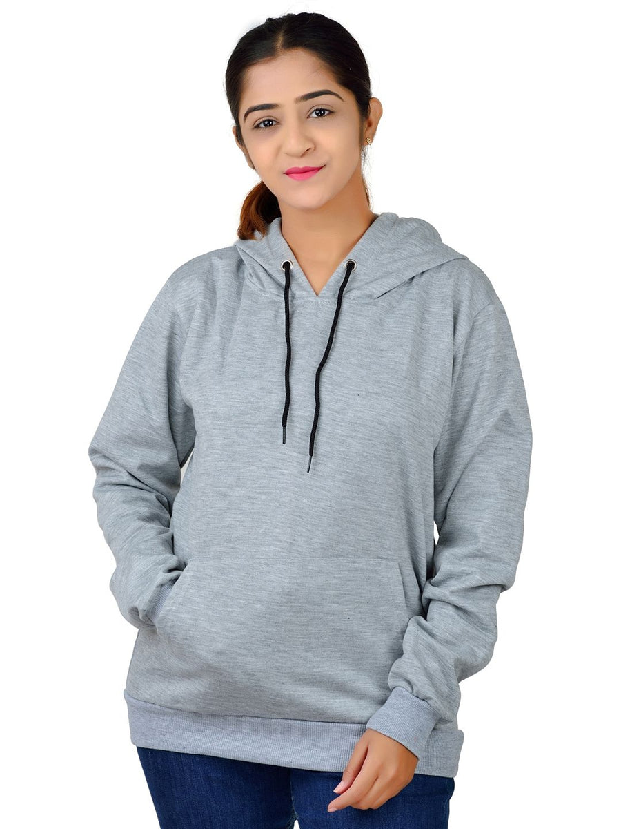 Unisex Long Sleeves Fleece Hooded Pullover Sweatshirt — Grey Melange — Tshirt Factory India Direct Manufacturer Surat