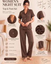 Women's Ribbed Knit Notch Collar Button-Down Lounge Set — Coffee — Thumbnail 7
