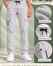 Men's Cotton Multi-Pocket Utility Cargo Pants — Grey — Thumbnail 3