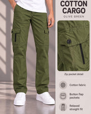 Men's Cotton Multi-Pocket Utility Cargo Pants — Olive — Thumbnail 3